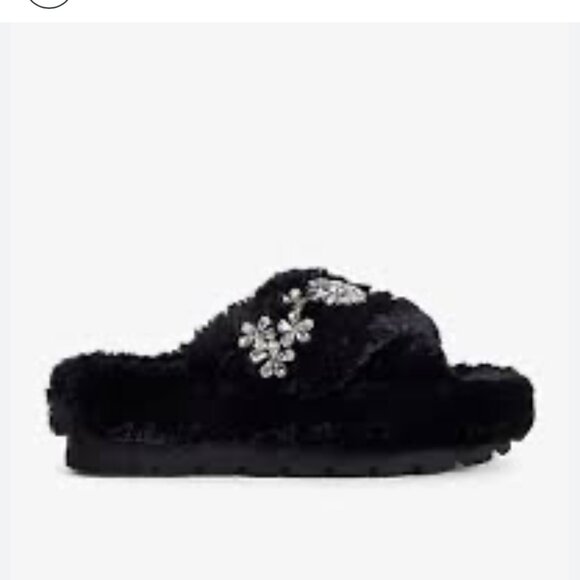 new EXPRESS faux fur rhinestone crossover slippers s small black - Picture 1 of 1